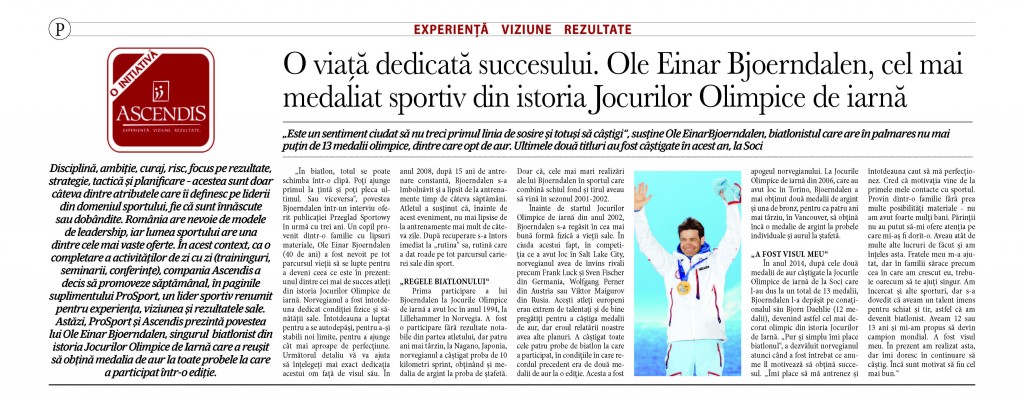 Rubrica de leadership din ziarul ProSport – O viață dedicată succesului. Ole Einar Bjoerndalen, cel mai medaliat sportiv din istoria Jocurilor Olimpice de iarnă